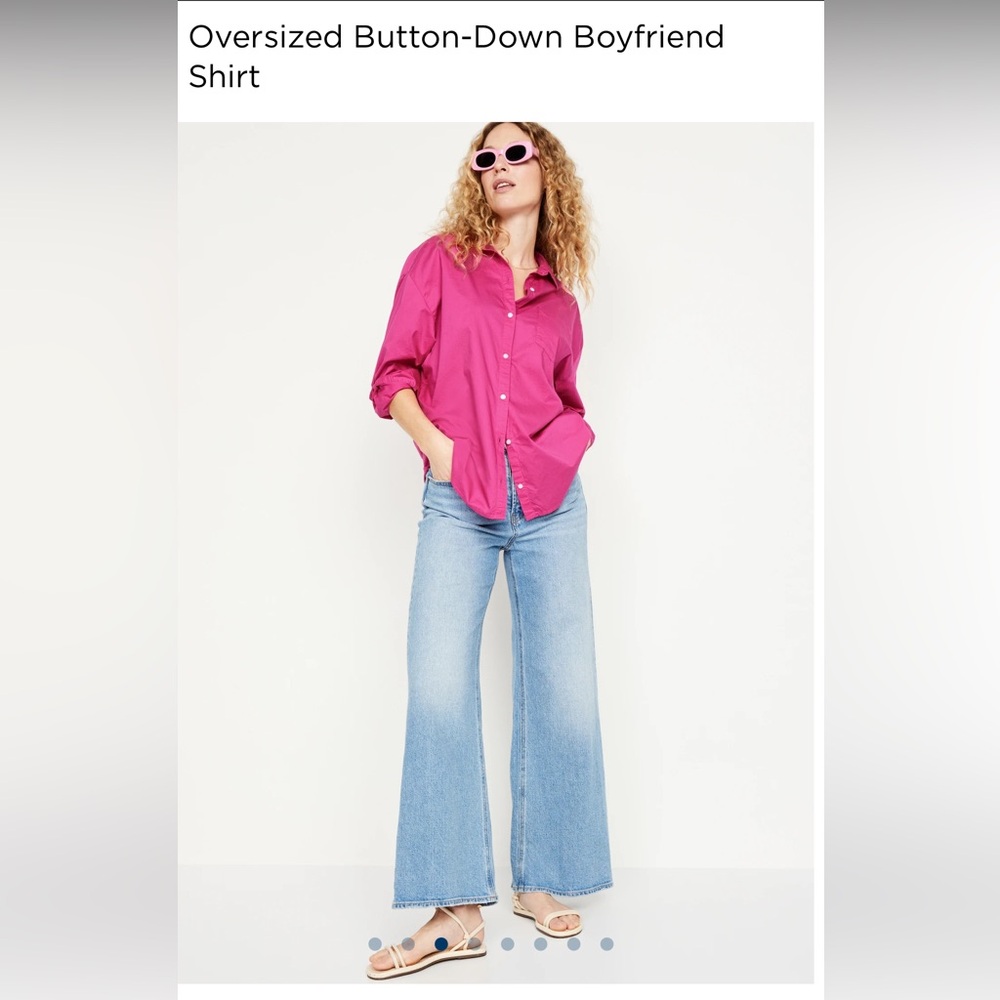 Bright Pink Blouse Old Navy The Boyfriend Shirt Oversized Longsleeve Cotton 💕